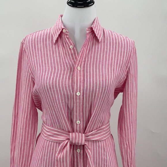 Maxi ShirtDress NWT Linen PinkWhite Ralph Lauren - Picture 9 of 14